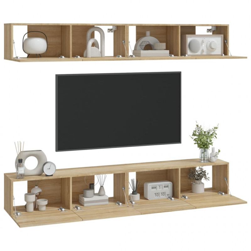 Szafki ścienne TV, 4 szt., dąb sonoma, 100x30x30 cm