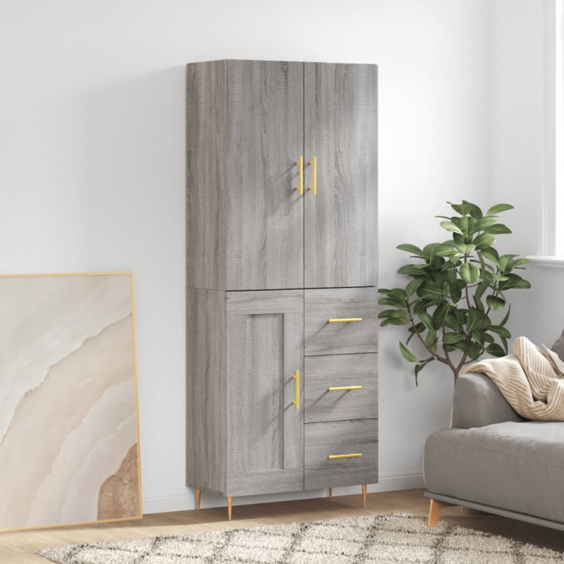 Witrynka szary dąb sonoma 69,5x34x180cm materiał drewnopochodny