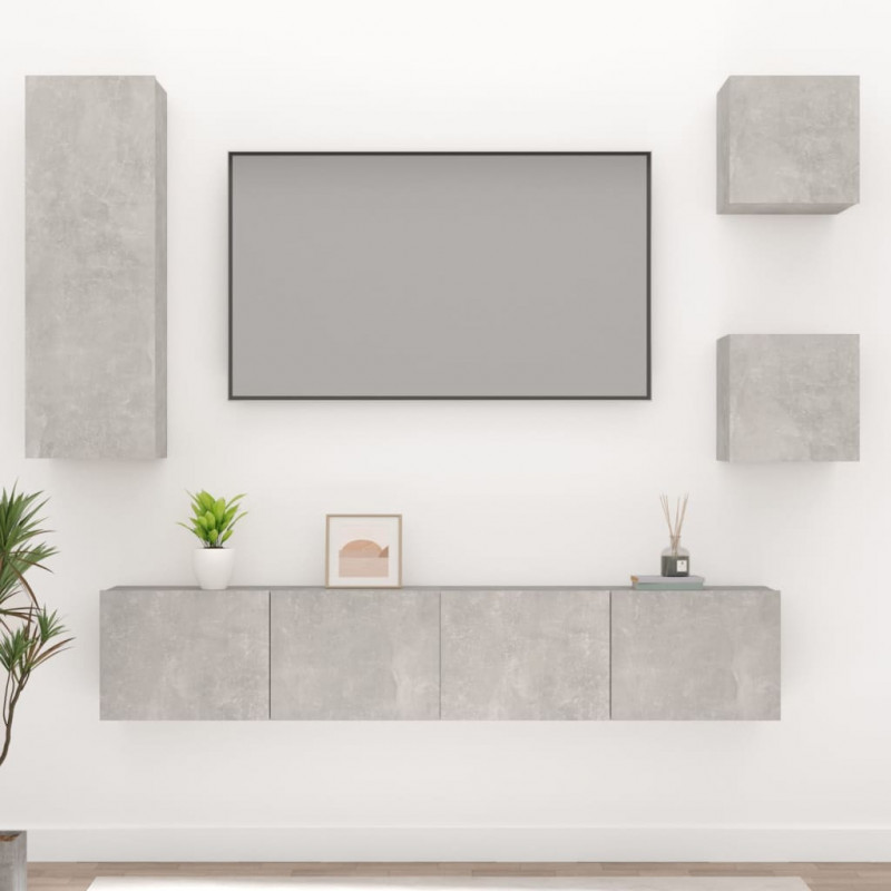 5-częściowy zestaw szafek telewizyjnych, szarość betonu