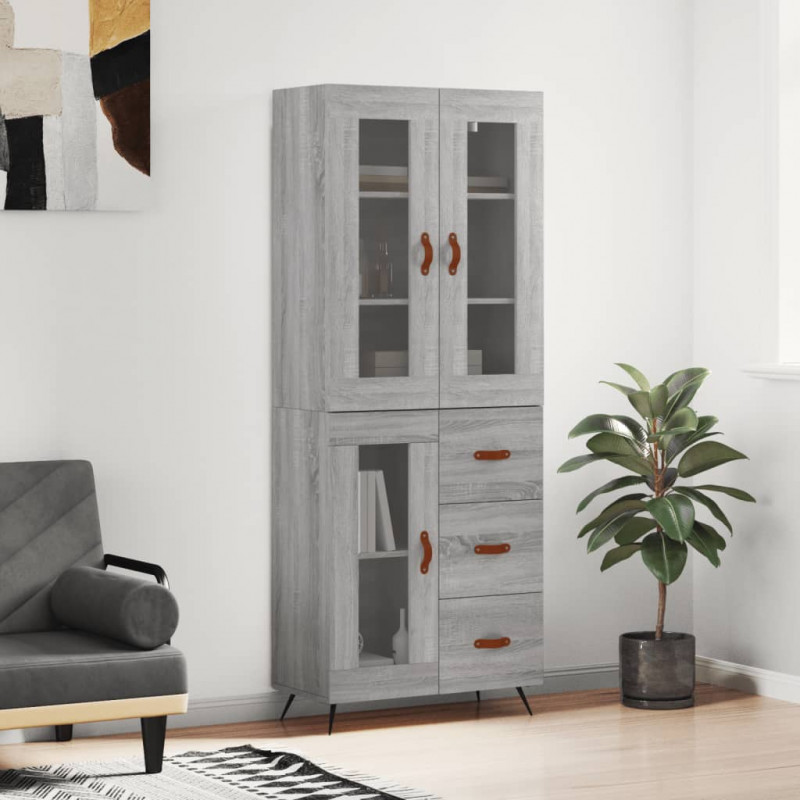 Witrynka szary dąb sonoma 69,5x34x180cm materiał drewnopochodny