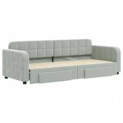Sofa rozsuwana z szufladami, jasnoszara, 80x200 cm, aksamit