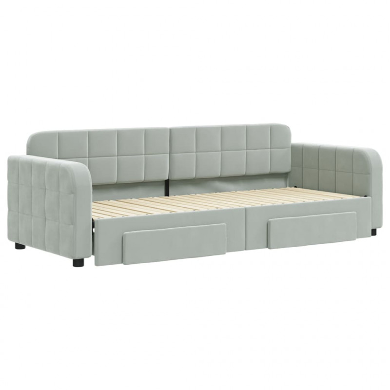 Sofa rozsuwana z szufladami, jasnoszara, 80x200 cm, aksamit