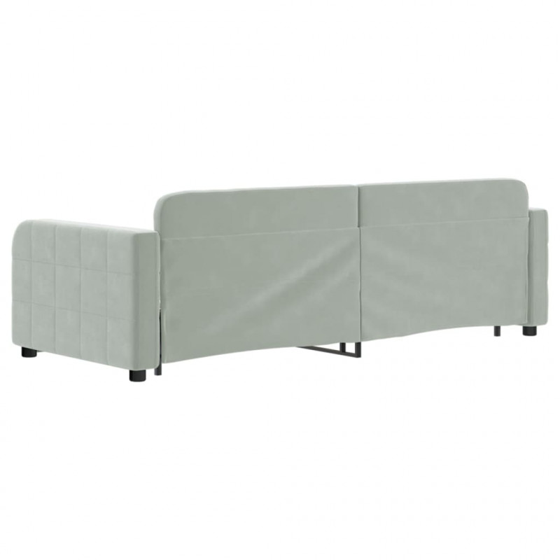 Sofa rozsuwana z szufladami, jasnoszara, 80x200 cm, aksamit