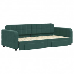 Sofa rozsuwana z szufladami, ciemnozielona, 90x200 cm, aksamit