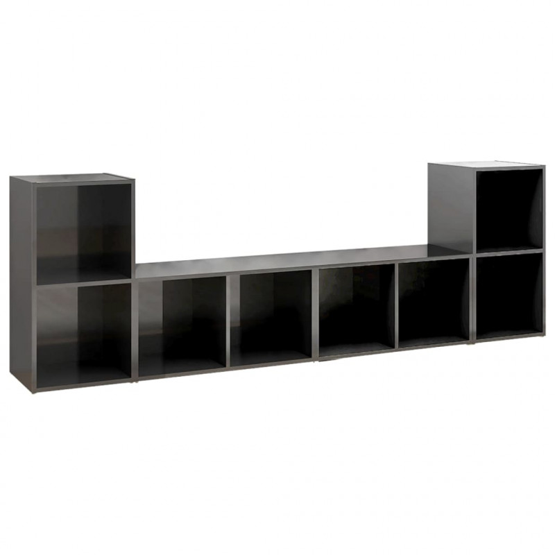 Szafki TV, 4 szt., szare, wysoki połysk, 72x35x36,5 cm, płyta