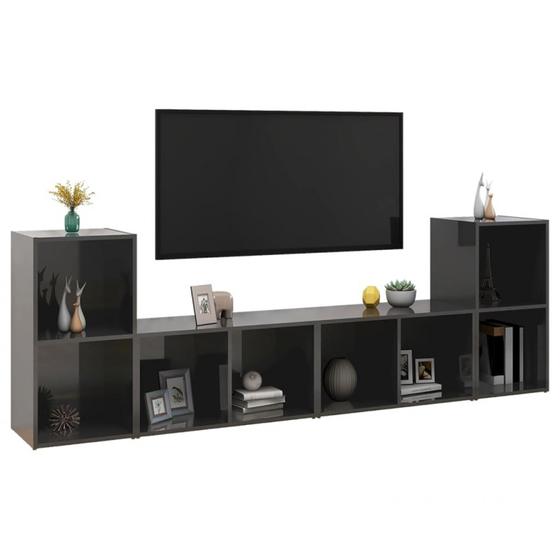 Szafki TV, 4 szt., szare, wysoki połysk, 72x35x36,5 cm, płyta