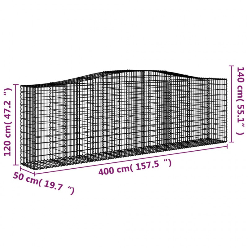 Kosze gabionowe, 8 szt, 400x50x120/140 cm, galwanizowane żelazo