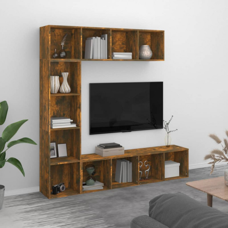 3-cz. regał na książki/pod TV, przydymiony dąb, 180x30x180 cm