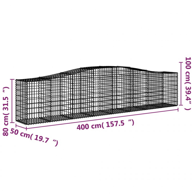 Kosze gabionowe, 25 szt, 400x50x80/100 cm, galwanizowane żelazo