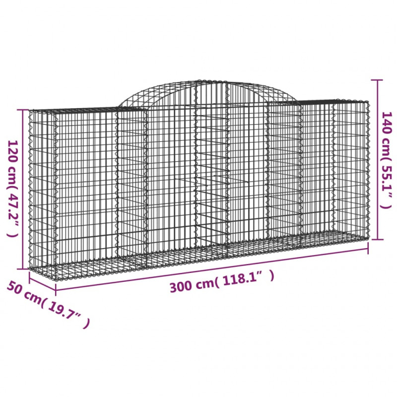 Kosze gabionowe, 6 szt, 300x50x120/140 cm, galwanizowane żelazo