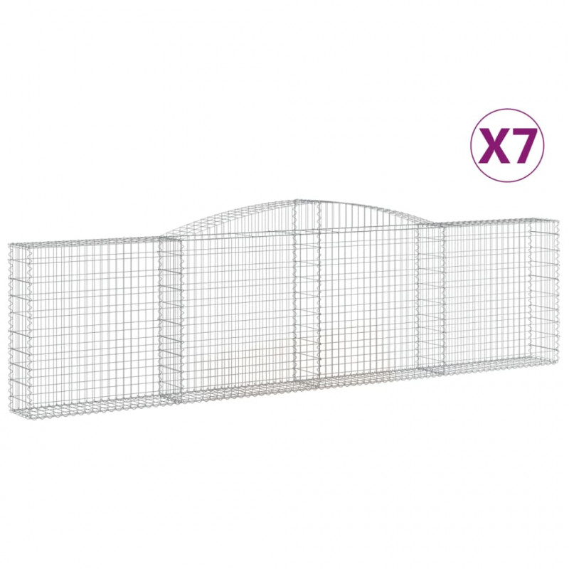 Kosze gabionowe, 7 szt, 400x30x100/120 cm, galwanizowane żelazo