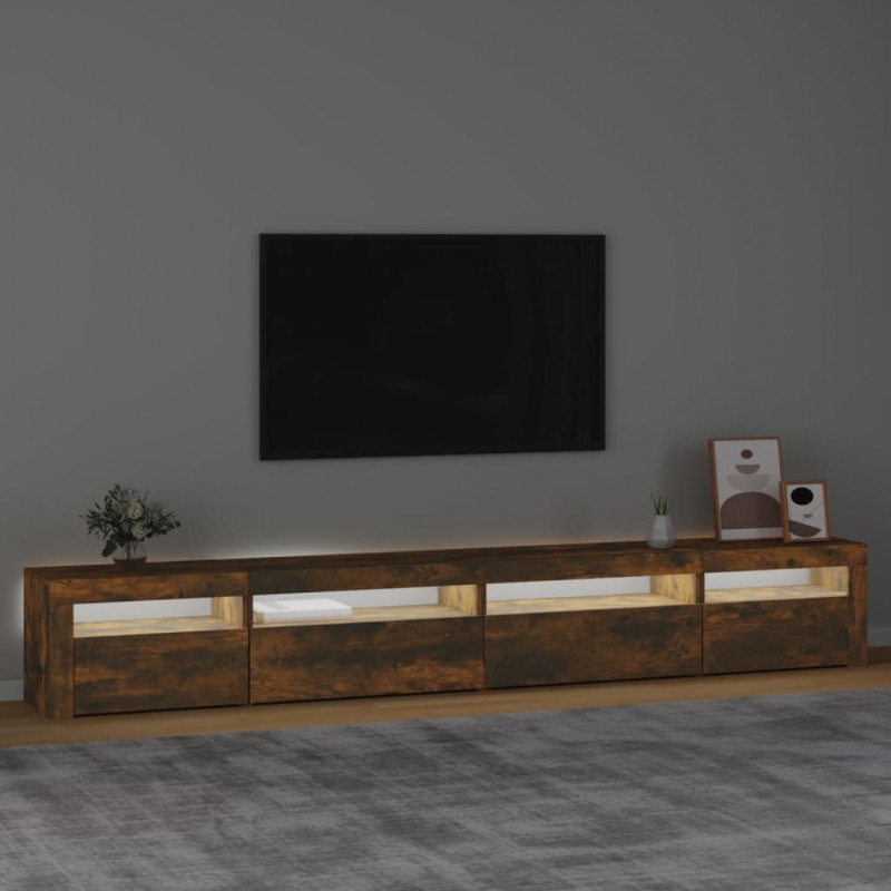 Szafka pod TV z oświetleniem LED, przydymiony dąb, 270x35x40 cm