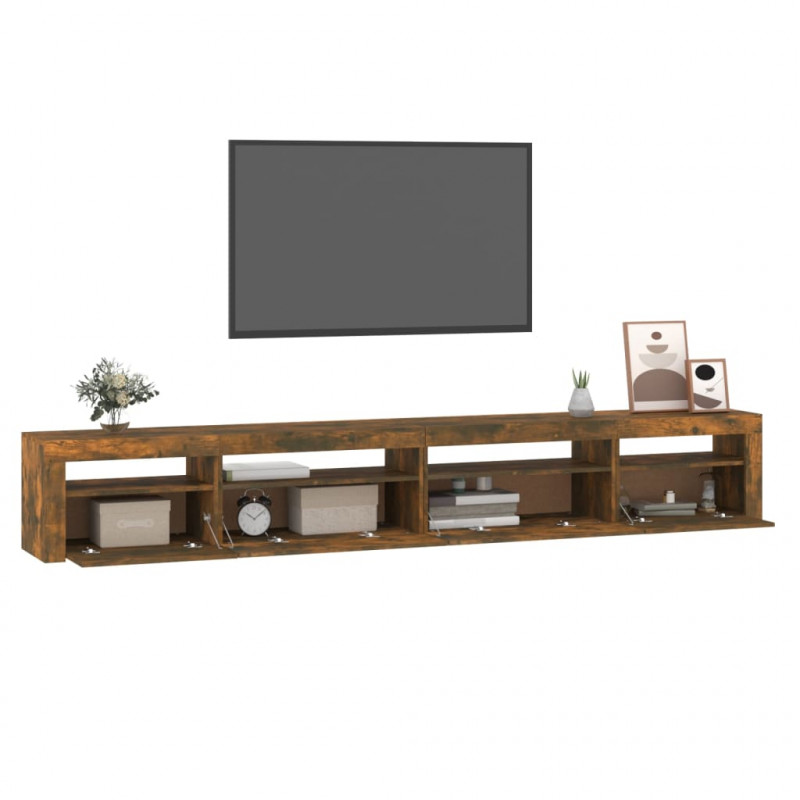 Szafka pod TV z oświetleniem LED, przydymiony dąb, 270x35x40 cm