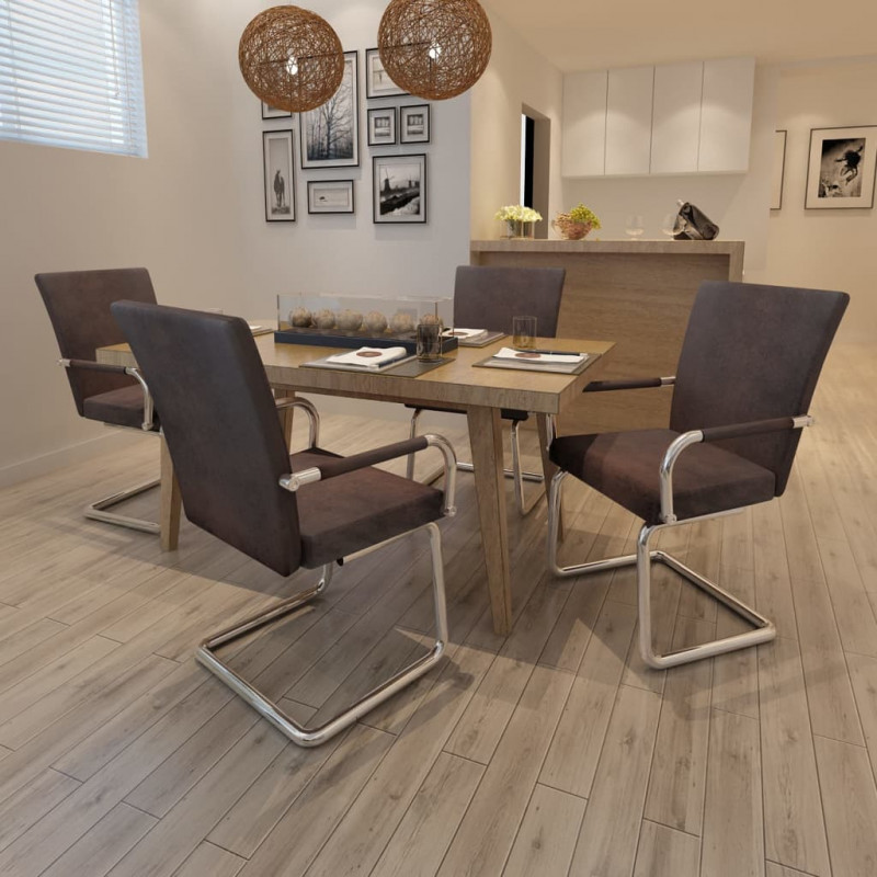 Krzesła stołowe, wspornikowe, 4 szt., brązowe, leathaire