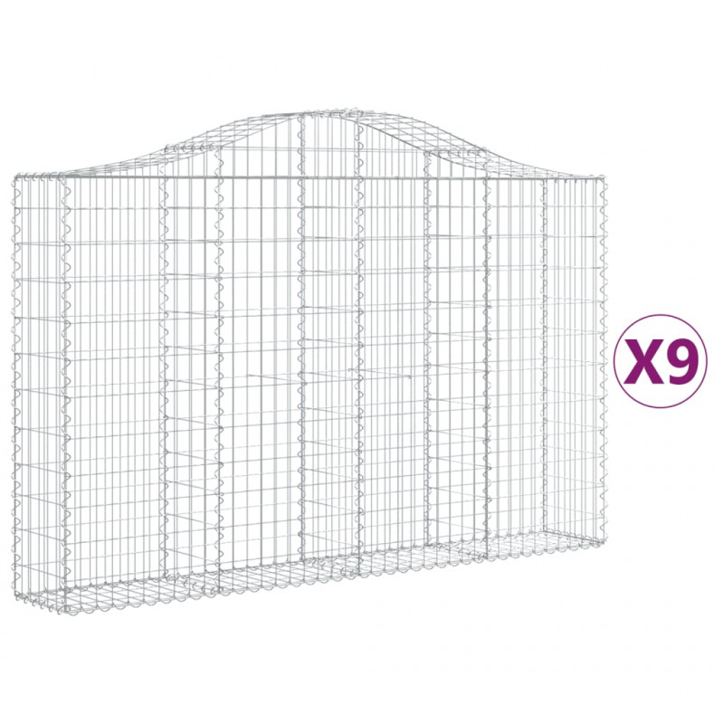 Kosze gabionowe, 9 szt, 200x30x120/140 cm, galwanizowane żelazo