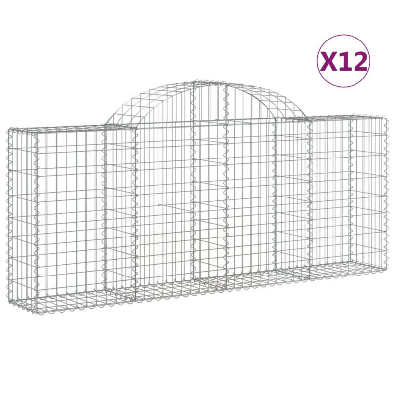 Kosze gabionowe, 12 szt, 200x30x80/100 cm, galwanizowane żelazo