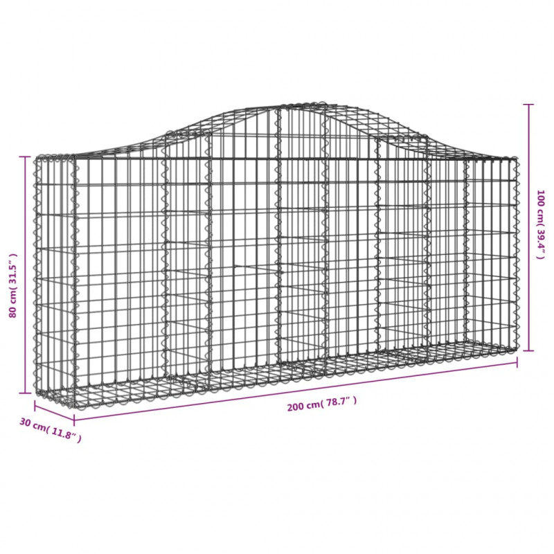 Kosze gabionowe, 30 szt, 200x30x80/100 cm, galwanizowane żelazo