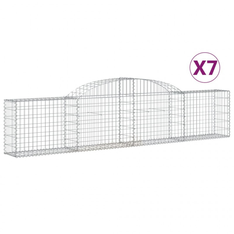 Kosze gabionowe, 7 szt., 300x30x60/80 cm, galwanizowane żelazo