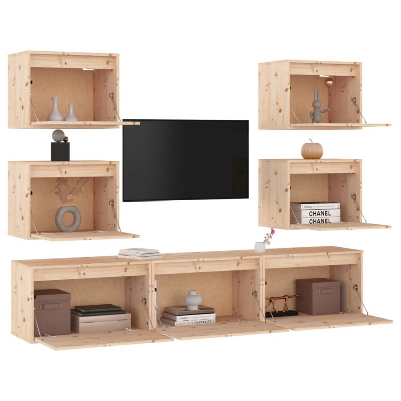 Szafki pod TV, 7 szt., lite drewno sosnowe
