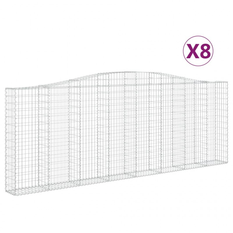 Kosze gabionowe, 8 szt, 400x30x140/160 cm, galwanizowane żelazo