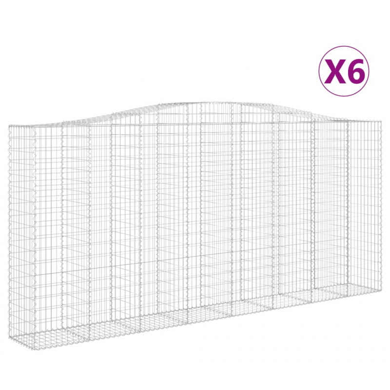Kosze gabionowe, 6 szt, 400x50x180/200 cm, galwanizowane żelazo