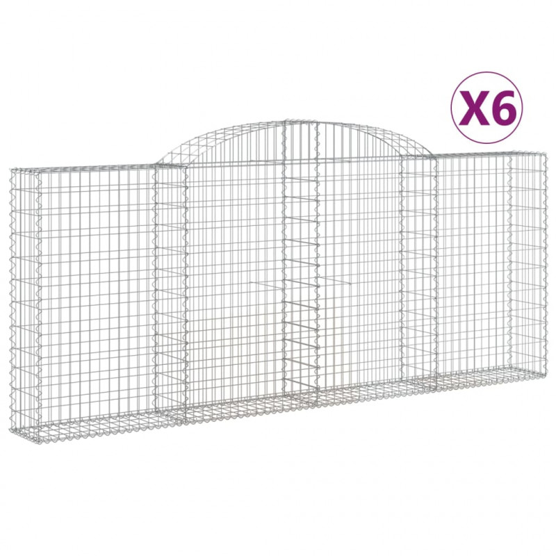 Kosze gabionowe, 6 szt, 300x30x120/140 cm, galwanizowane żelazo
