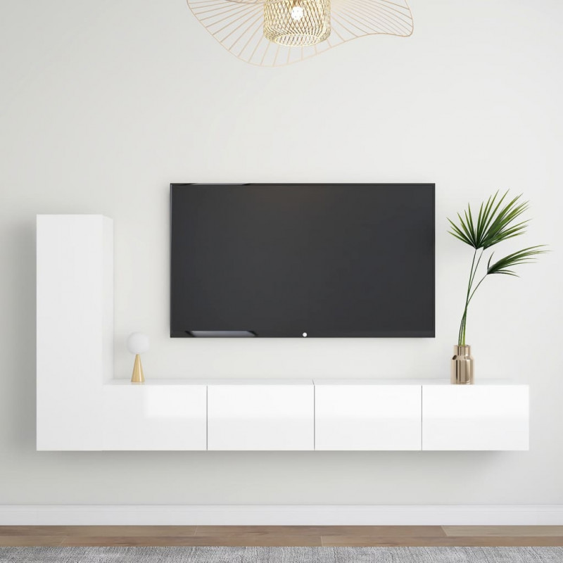 3-cz. zestaw szafek TV, biały, wysoki połysk
