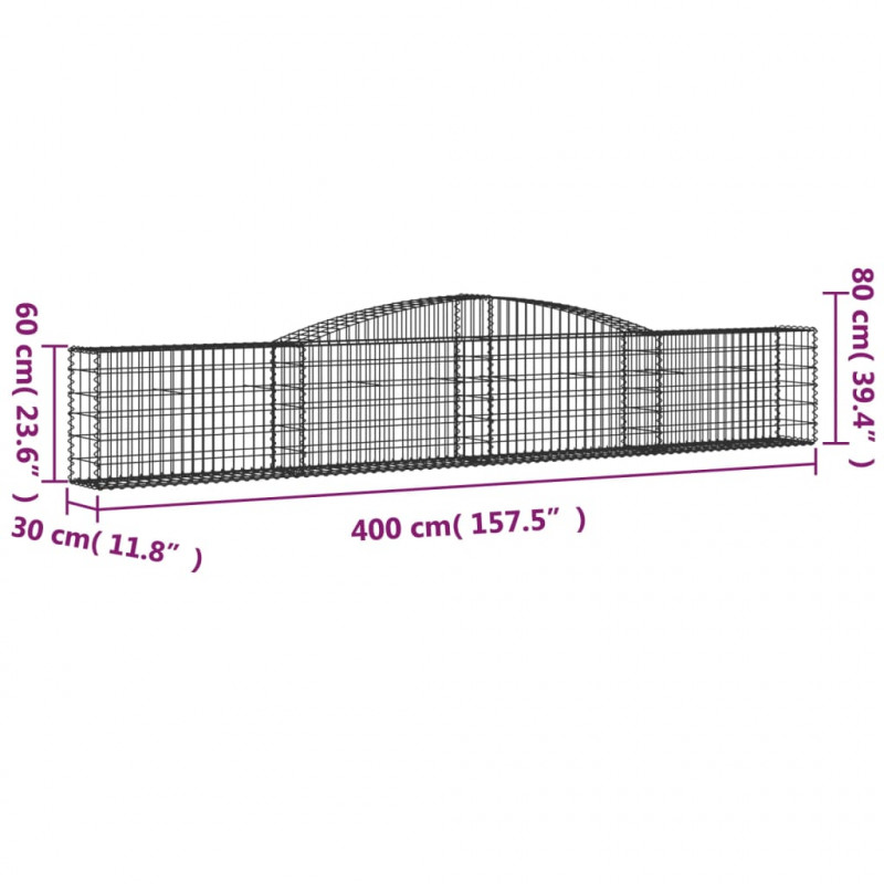 Kosze gabionowe, 8 szt, 400x30x60/80 cm, galwanizowane żelazo