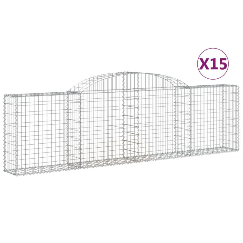 Kosze gabionowe, 15 szt, 300x30x80/100 cm, galwanizowane żelazo