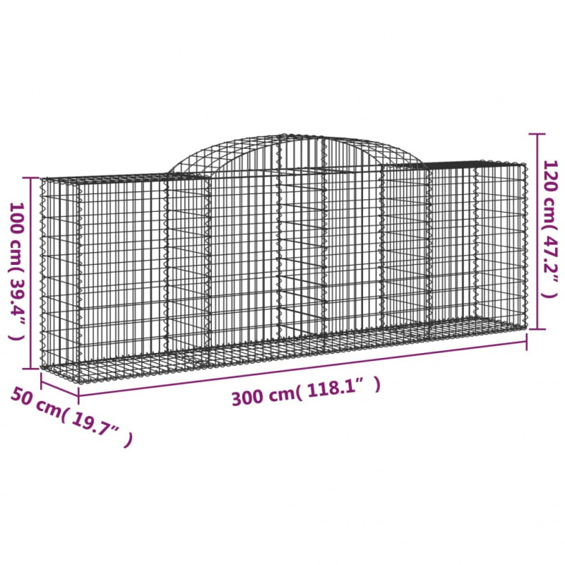 Kosze gabionowe, 25 szt, 300x50x100/120cm, galwanizowane żelazo