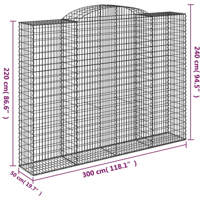 Kosze gabionowe, 3 szt, 300x50x220/240 cm, galwanizowane żelazo