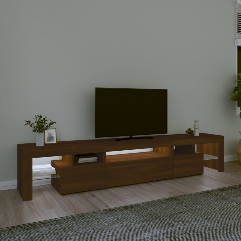 Szafka pod TV z oświetleniem LED, brązowy dąb, 215x36,5x40 cm