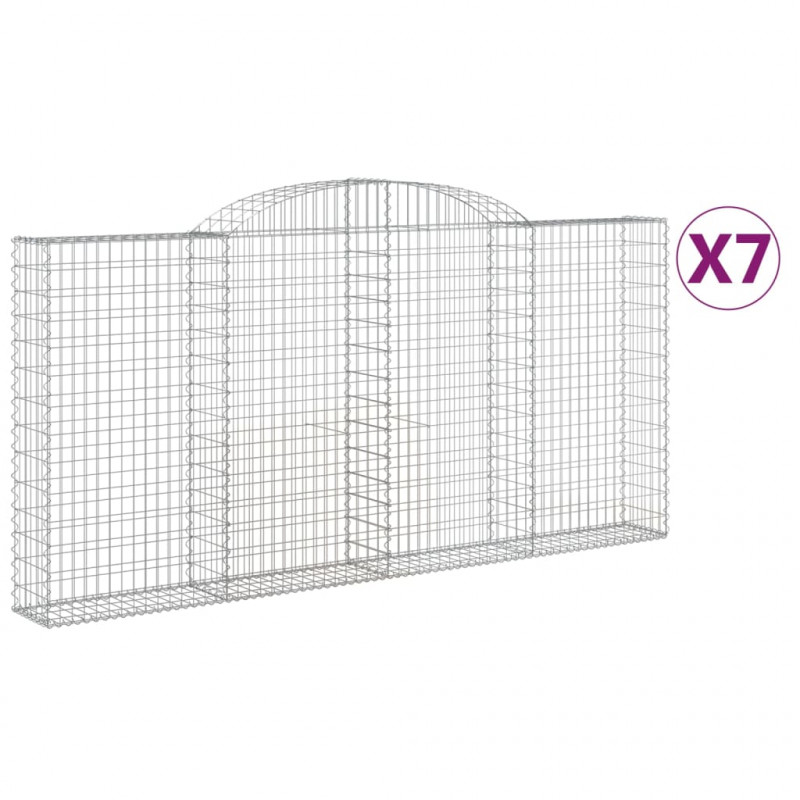 Kosze gabionowe, 7 szt, 300x30x140/160 cm, galwanizowane żelazo