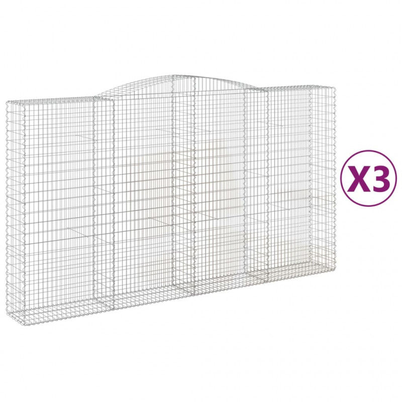 Kosze gabionowe, 3 szt, 400x50x220/240 cm, galwanizowane żelazo