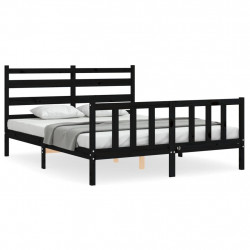Rama łóżka z wezgłowiem, czarna, King Size, lite drewno
