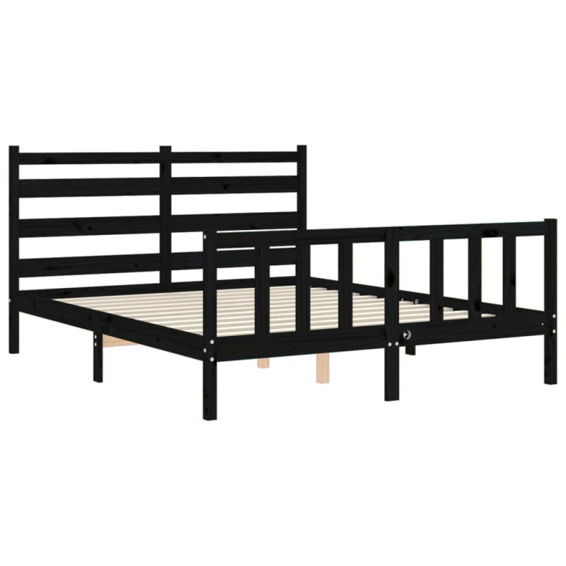 Rama łóżka z wezgłowiem, czarna, King Size, lite drewno