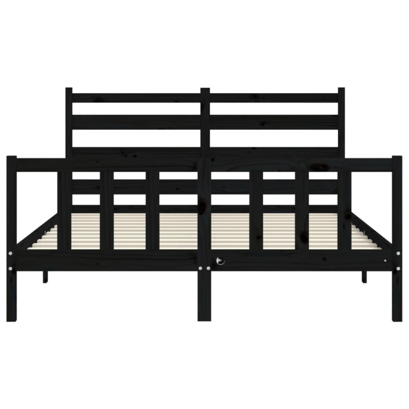 Rama łóżka z wezgłowiem, czarna, King Size, lite drewno