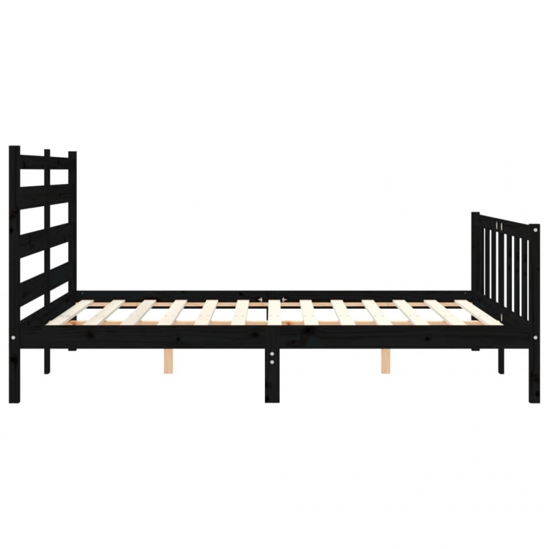 Rama łóżka z wezgłowiem, czarna, King Size, lite drewno