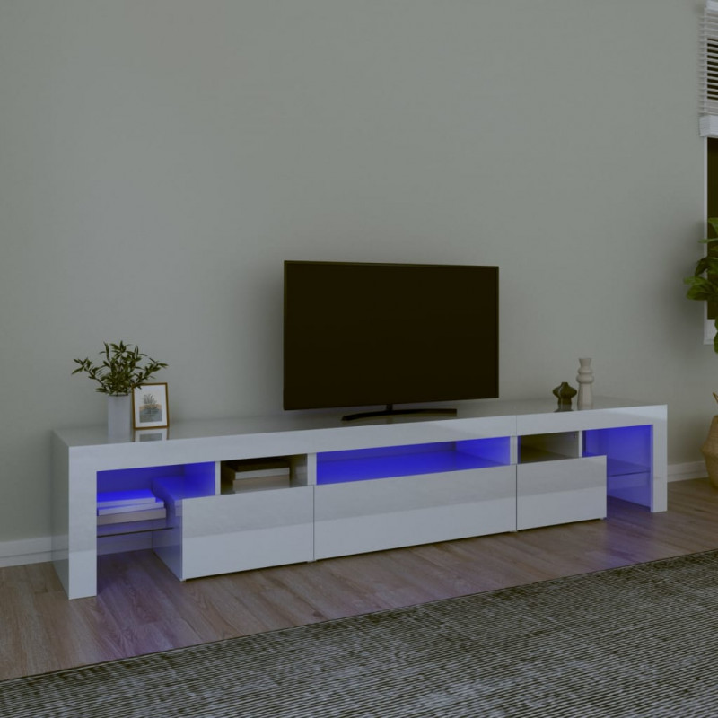 Szafka pod TV z oświetleniem LED, biała, 215x36,5x40 cm