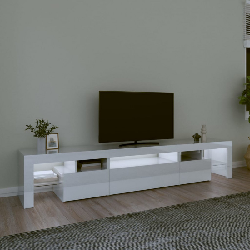 Szafka pod TV z oświetleniem LED, biała, 215x36,5x40 cm