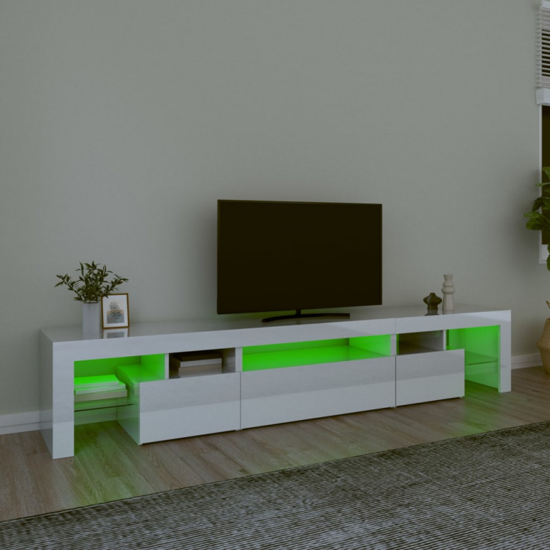 Szafka pod TV z oświetleniem LED, biała, 215x36,5x40 cm