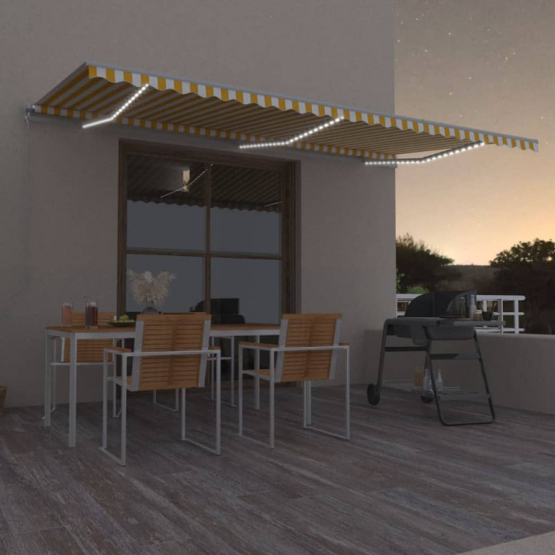 Ręcznie zwijana markiza z LED, 600x350 cm, żółto-biała