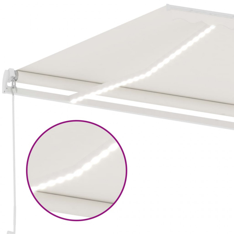 Ręcznie zwijana markiza z LED, 600x350 cm, kremowa