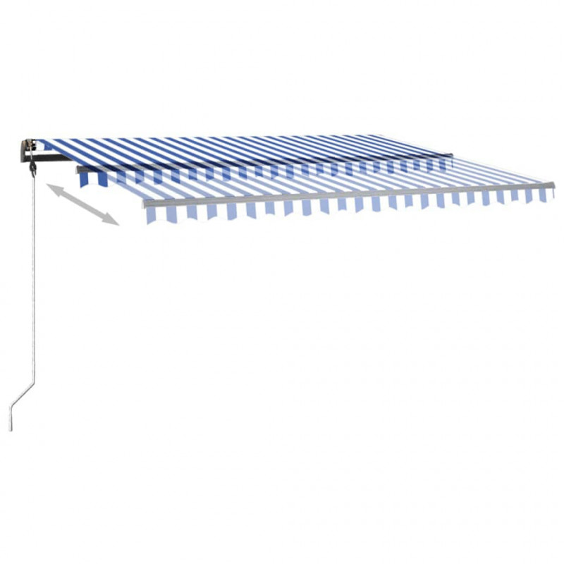 Ręcznie zwijana markiza z LED, 450x350 cm, niebiesko-biała