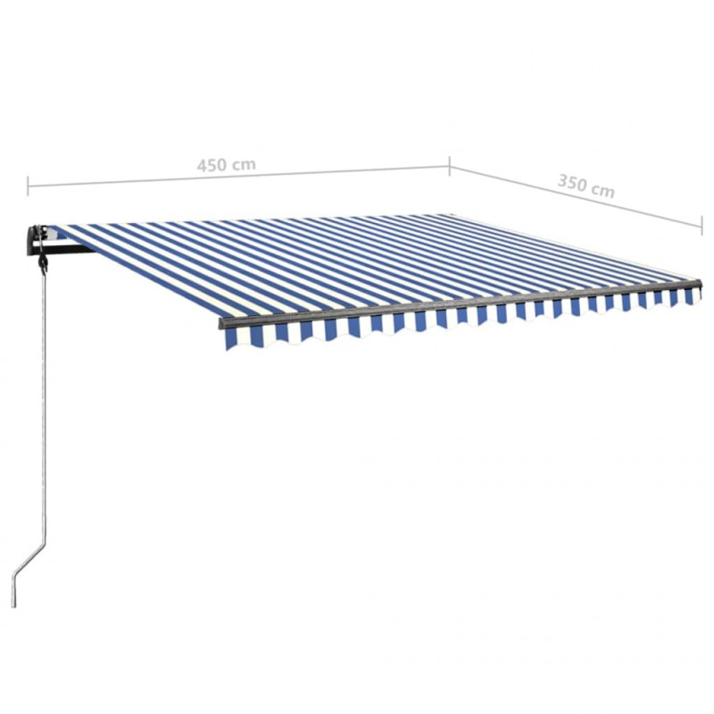 Ręcznie zwijana markiza z LED, 450x350 cm, niebiesko-biała