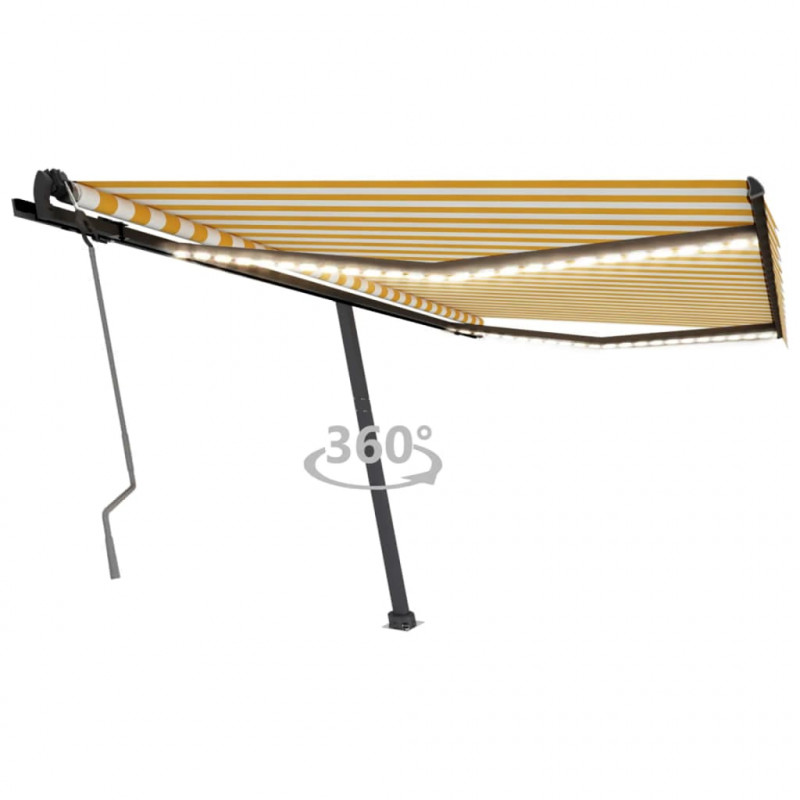 Ręcznie zwijana markiza z LED, 450x350 cm, żółto-biała