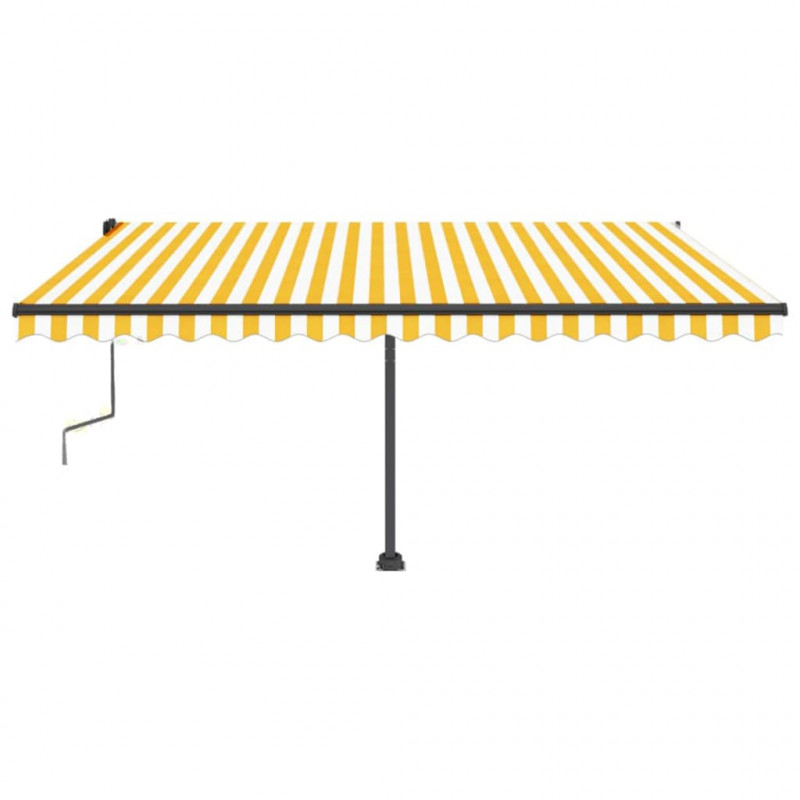 Ręcznie zwijana markiza z LED, 450x350 cm, żółto-biała
