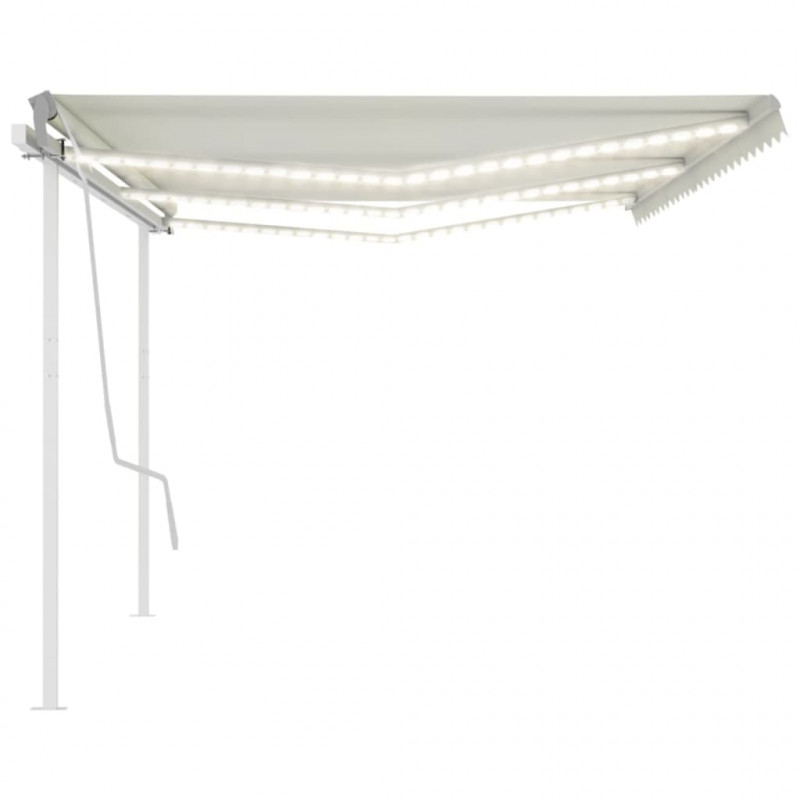 Ręcznie zwijana markiza z LED, 6x3,5 m, kremowa