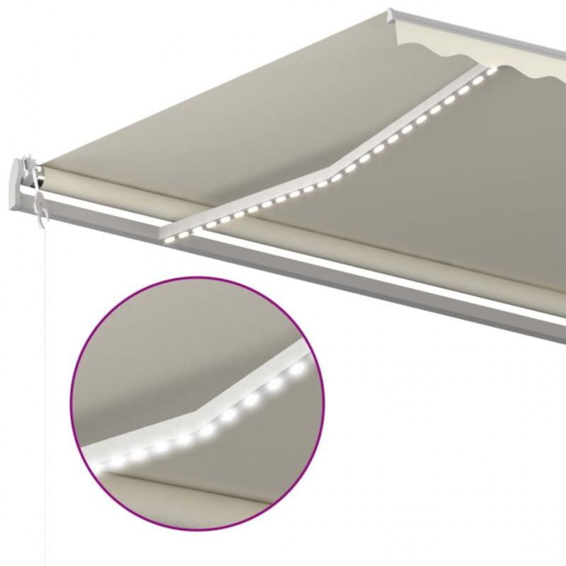 Ręcznie zwijana markiza z LED, 6x3,5 m, kremowa