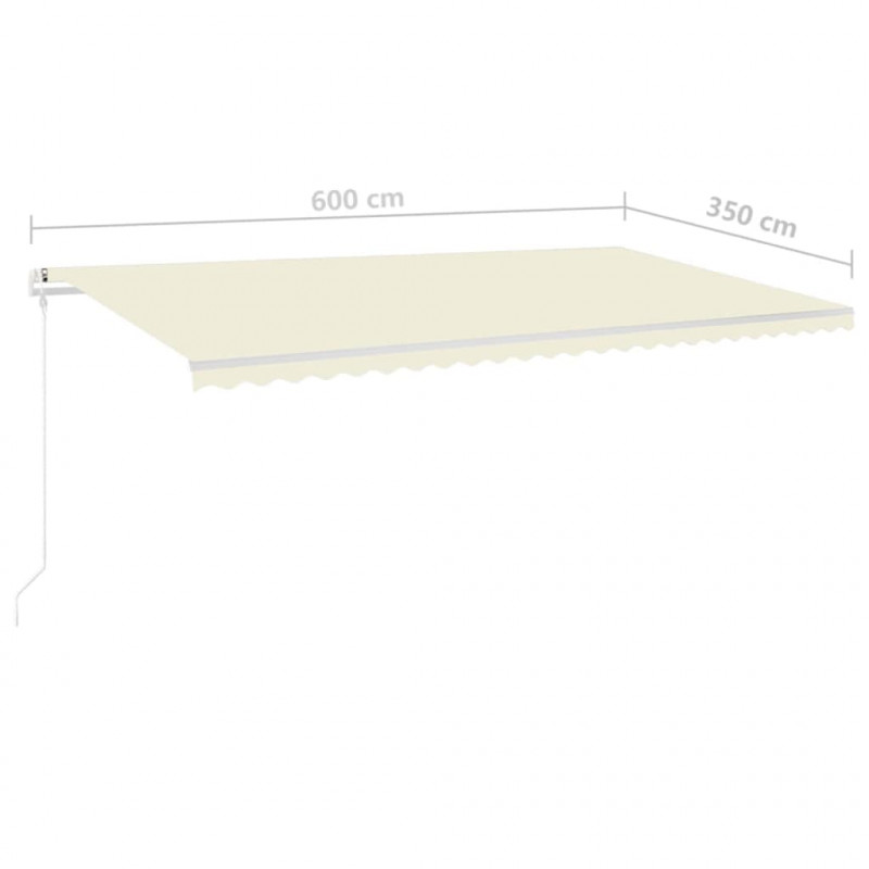 Ręcznie zwijana markiza z LED, 6x3,5 m, kremowa
